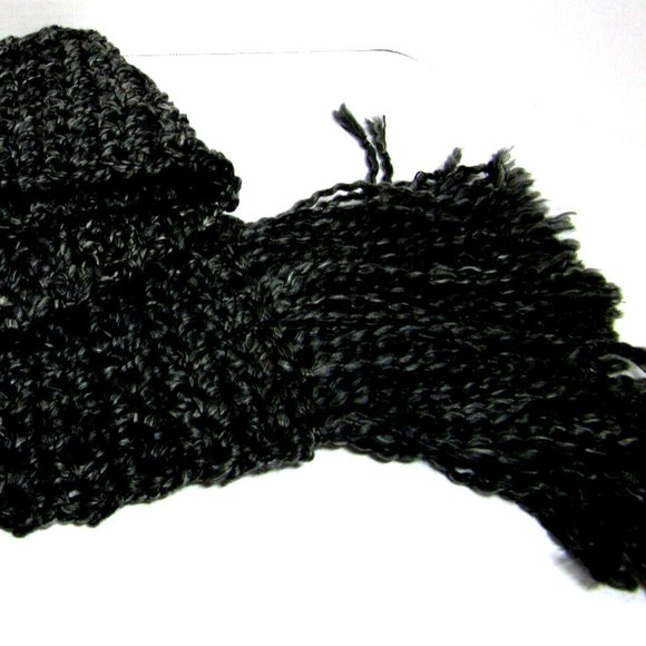 Black Scarf 88"x5" Long Goth Chunky Handmade Crochet Hand Knit Unisex Retro NWT - Picture 3 of 10